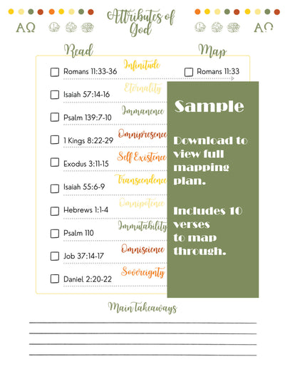 Attributes of God Mapping Plan with printable embellishments (Digital)